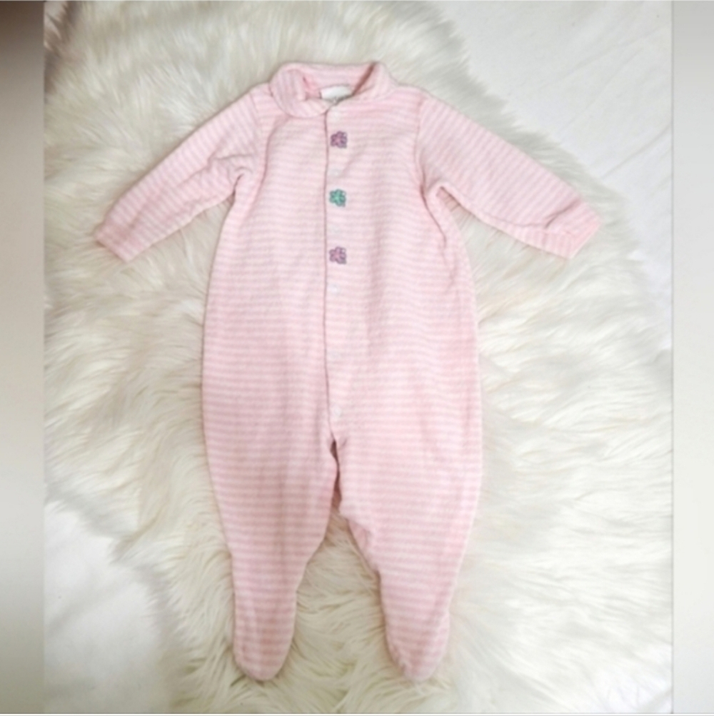 Vintage Carter's Pink & White Stripe Footie Onesie 3-6 Months